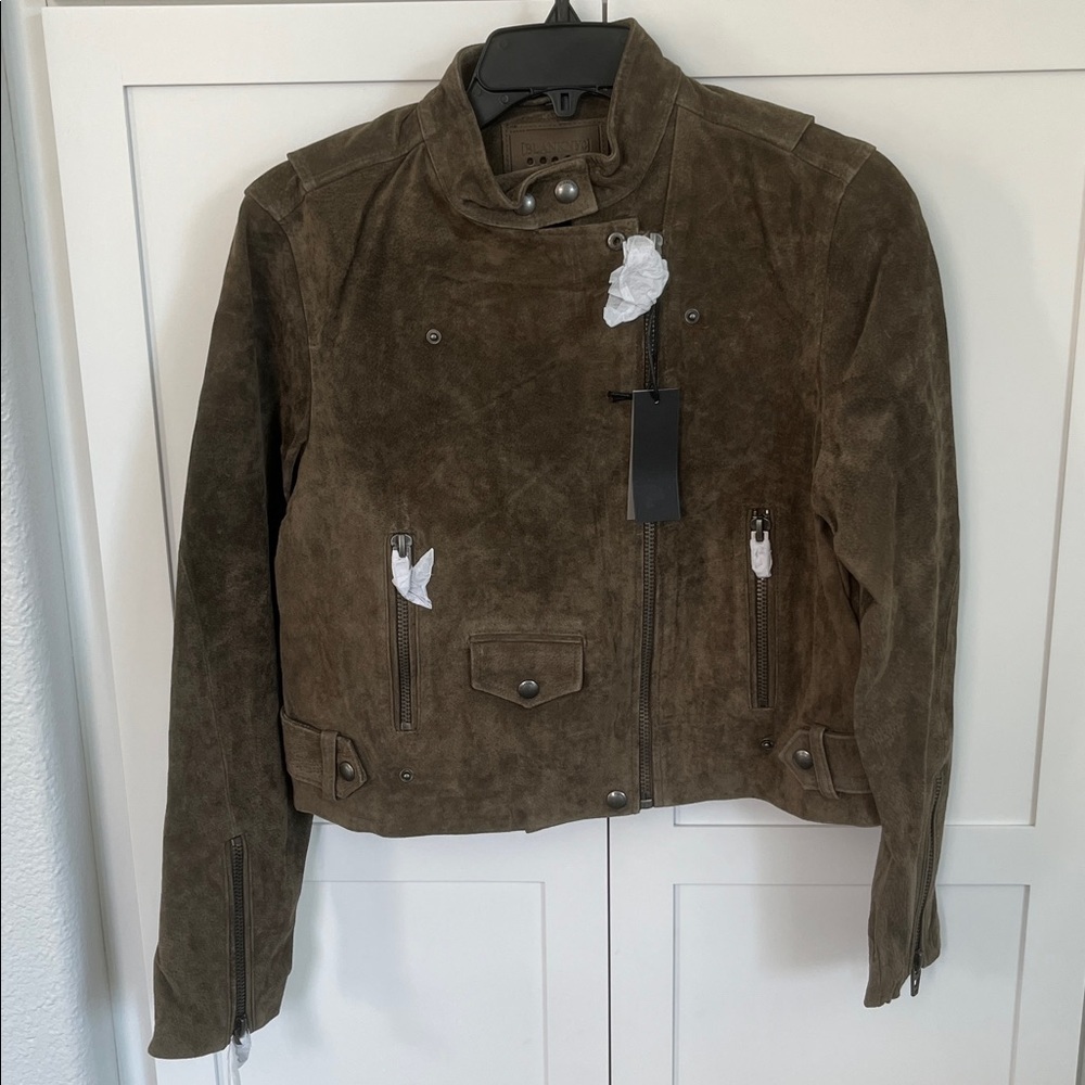 Blank NYC $198 Women's Olive Green Suede Leather Moto Jacket Size M NWT - Picture 4 of 6